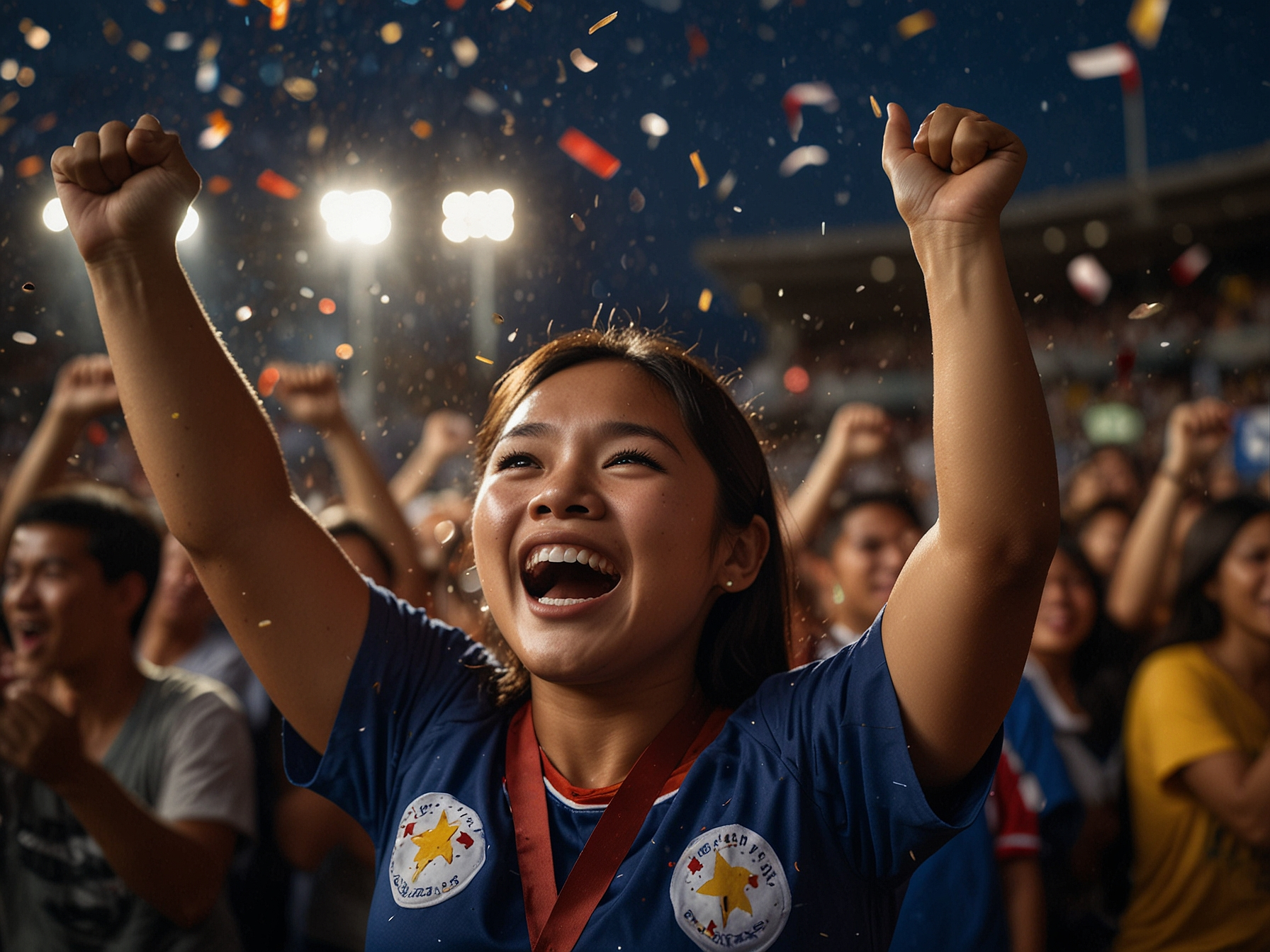 Philippines fan celebrating on a stadium terrace